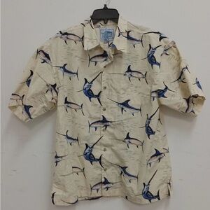 Guy Harvey Beige and Navy Marlin Print Shirt